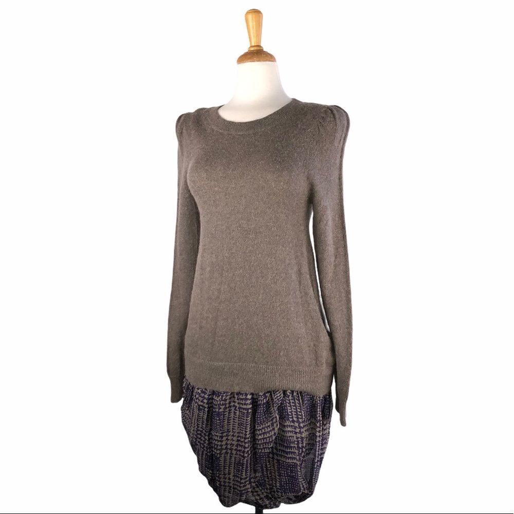 Hoss Tan Alpaca Sweater w Blue Print Silk Bottom